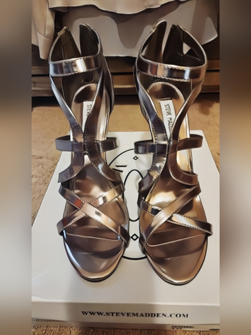 Steve Madden Metallic Lilac Pewter Strappy High Heels